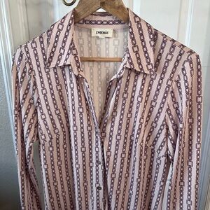 L'Agence Raelynn Shirt Midi Dress Quartz & Light Mocha Tonal Chains Size M